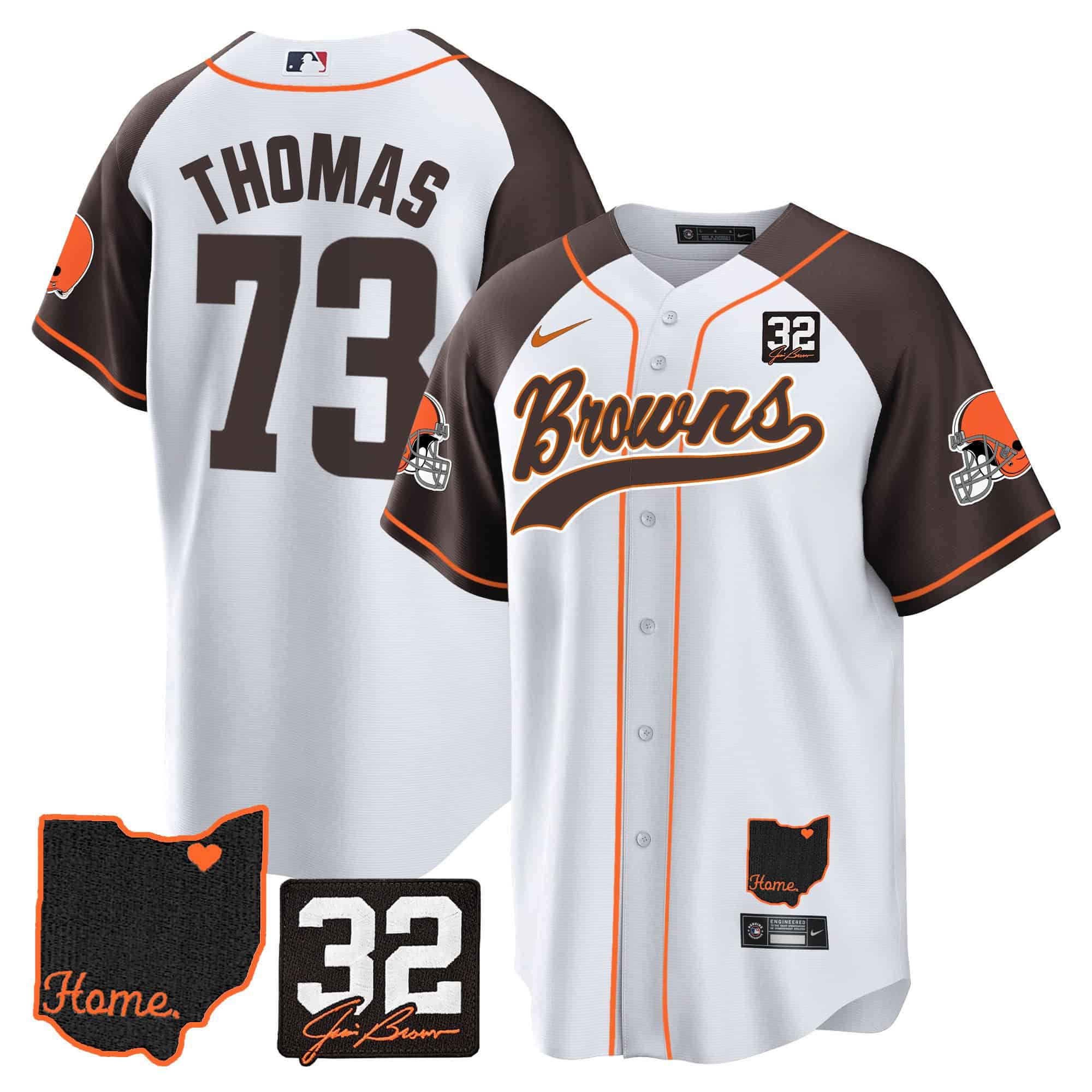 Men Cleveland Browns #73 Thomas White Memorial Home Patch Baseball 2024 Nike NFL Jersey style 1